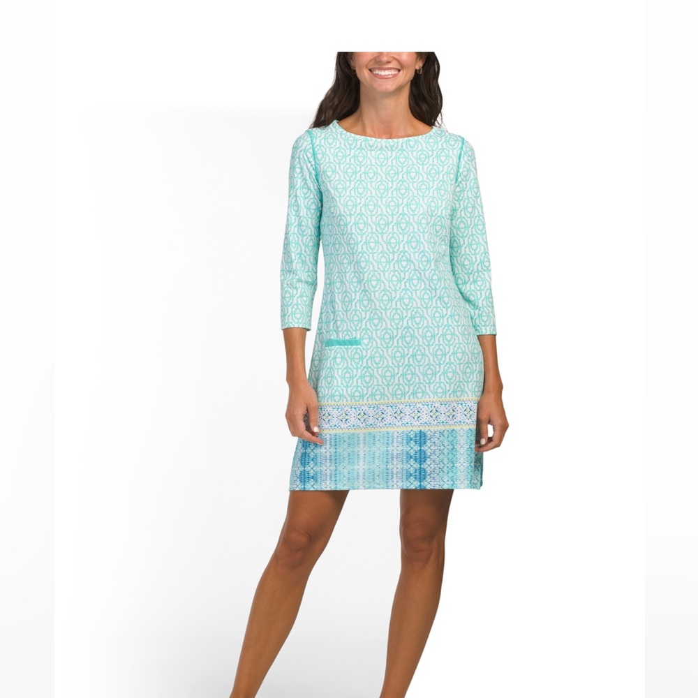 Cabana Life NWT Coastal Cottage Cabana Shift Dress with 3/4 Sleeves crew scarf